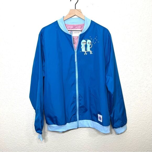 Strange Planet Nathan Pyle Alien Bubbles Blue and Pink Bomber Windbreaker Jacket - Picture 12 of 12